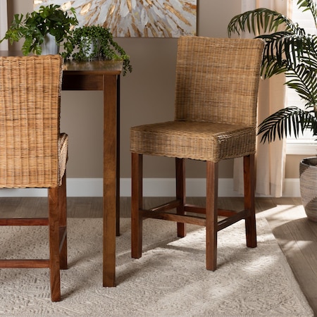 Baxton Studio Racquel Modern Bohemian Natural Rattan and Mahogany Wood Counter Stool 217-12734-ZORO